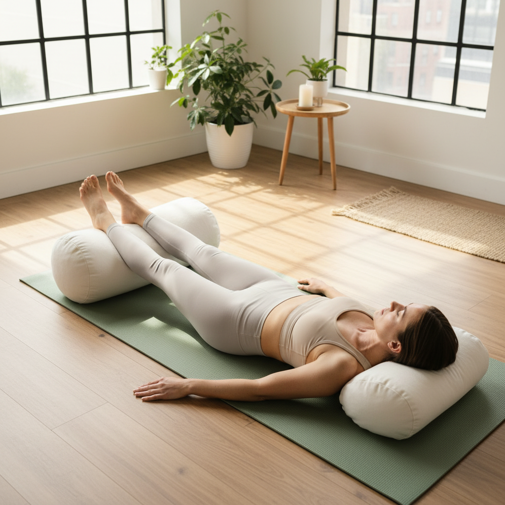Savasana with a yoga bolster
