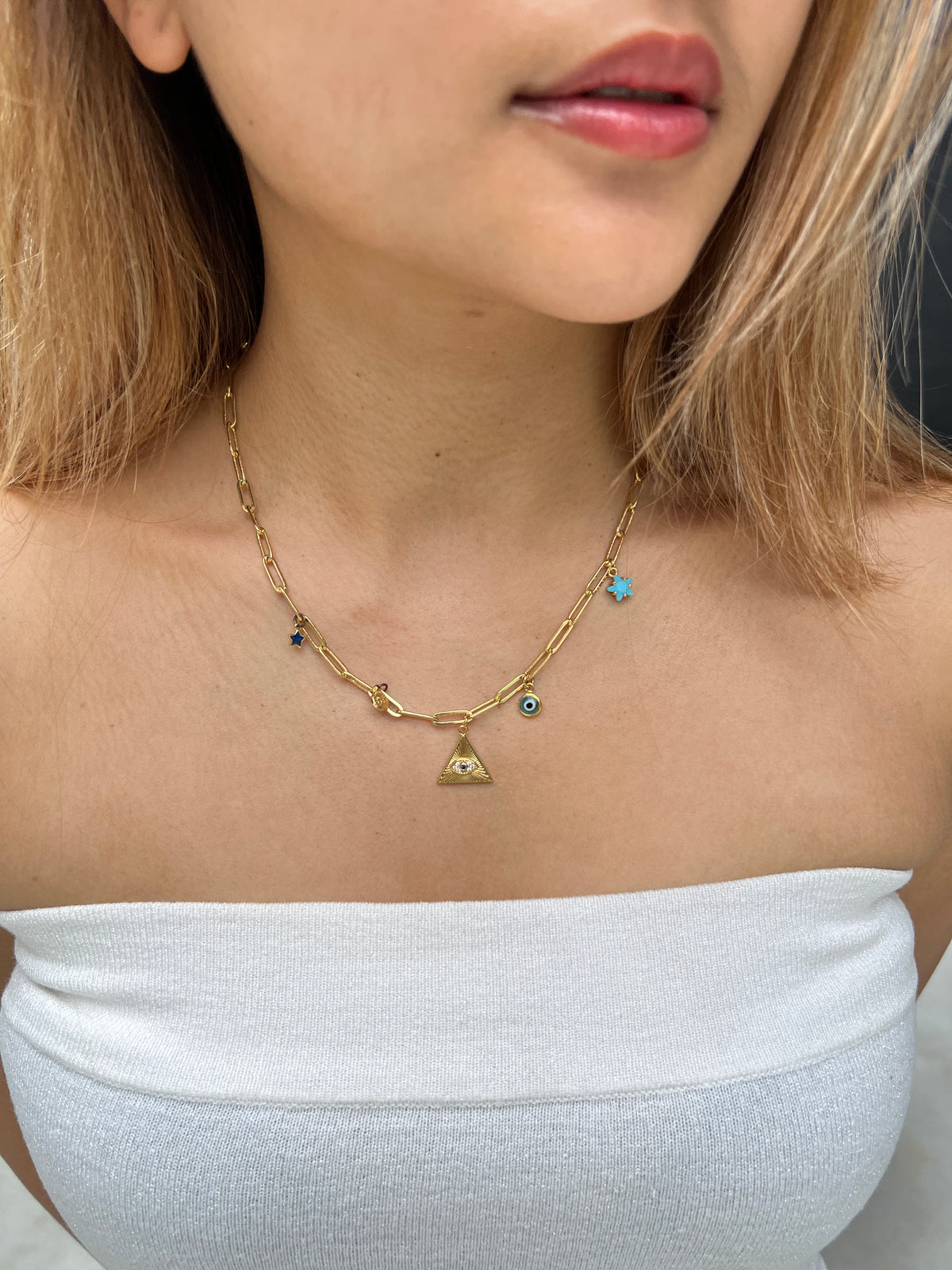See No Evil Turkish evil eye link chain necklaces at Yoga Republik Canggu Bali