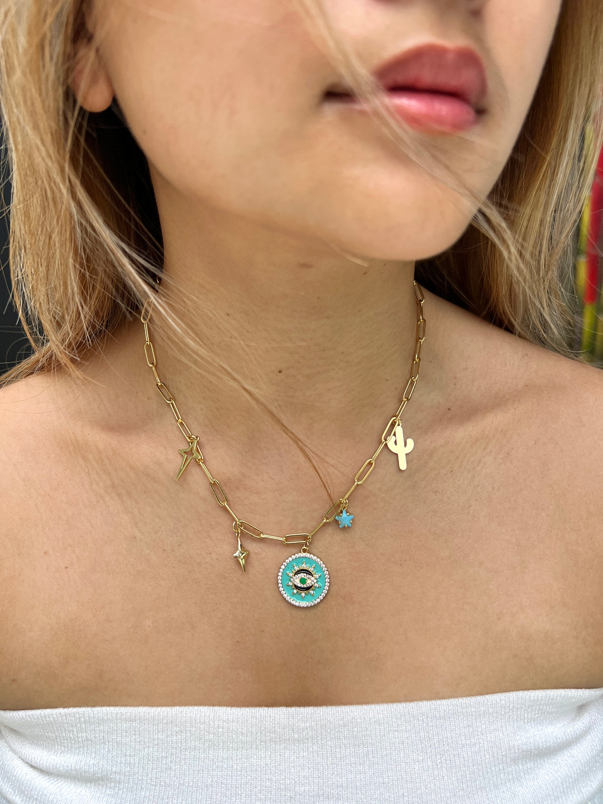 See No Evil Turkish evil eye link chain necklaces at Yoga Republik Canggu Bali