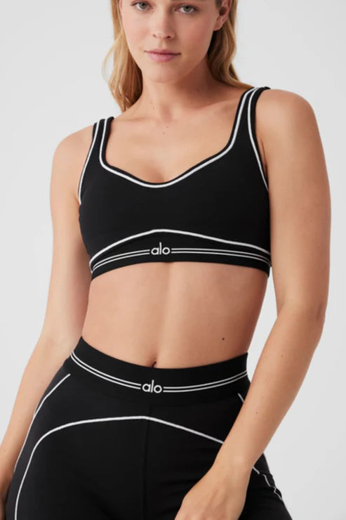 Alo Yoga SMALL Airbrush Heart Throb Bra - Black/White