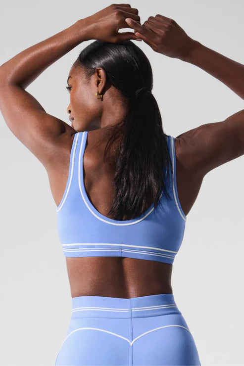 Alo Yoga SMALL Airbrush Heart Throb Bra - Crystal Clear Blue/White
