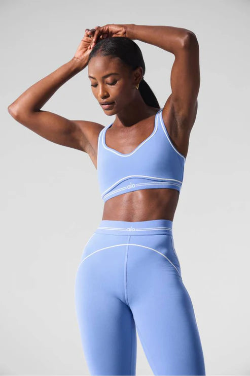 Alo Yoga SMALL Airbrush Heart Throb Bra - Crystal Clear Blue/White
