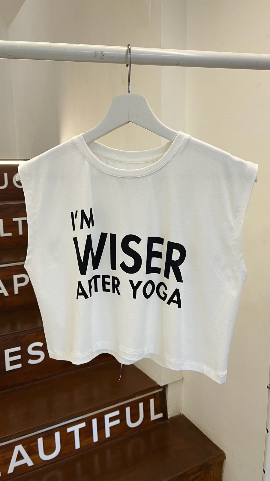 Dancing Warrior I'm Wiser Crop Top white bamboo at Yoga Republik Canggu Bali