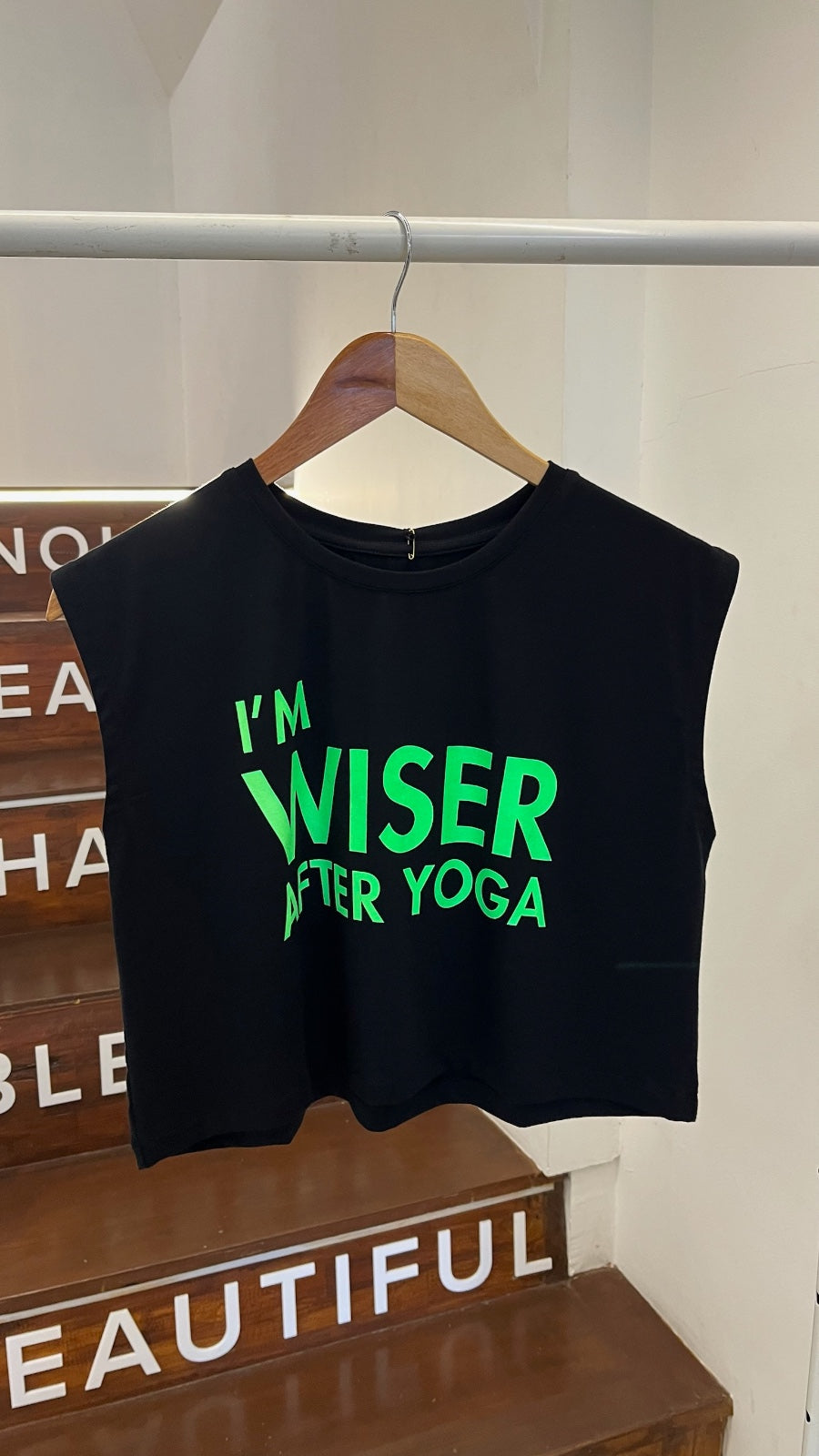 Dancing Warrior I'm Wiser Crop Top white bamboo at Yoga Republik Canggu Bali