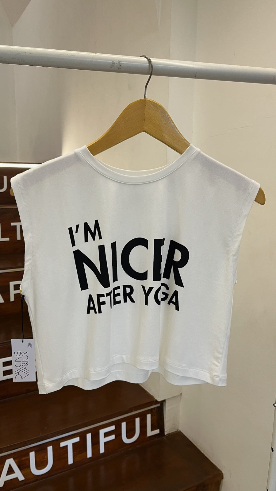 Dancing Warrior I'm Nicer Crop Top white bamboo at Yoga Republik Canggu Bali