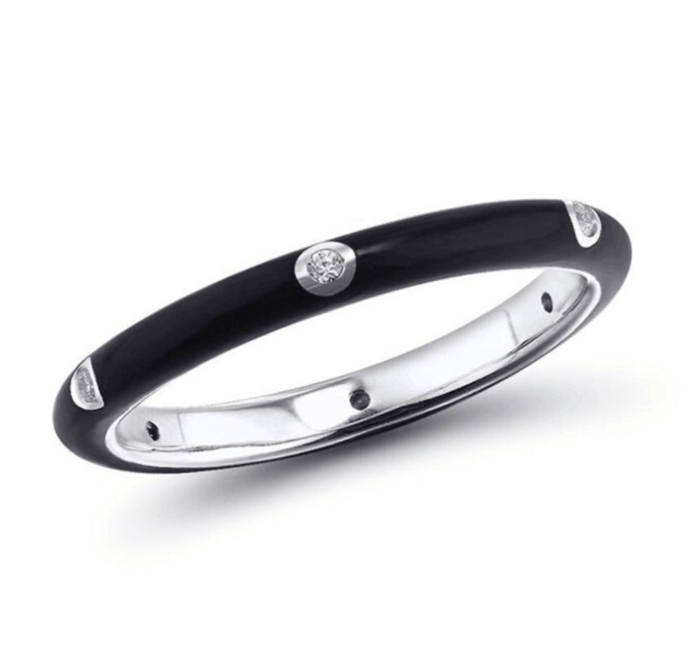 See No Evil stackable enamel ring cubic zirconia at Yoga Republik Canggu Bali