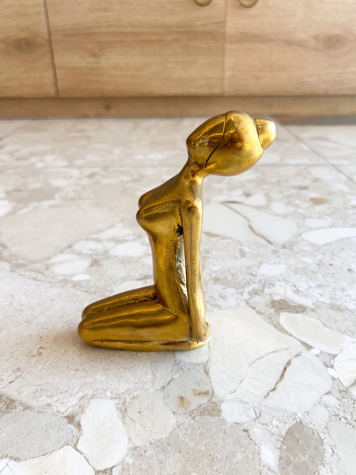 Yoga Pose Brass Statue Handmade Gold - Sit Hands Back