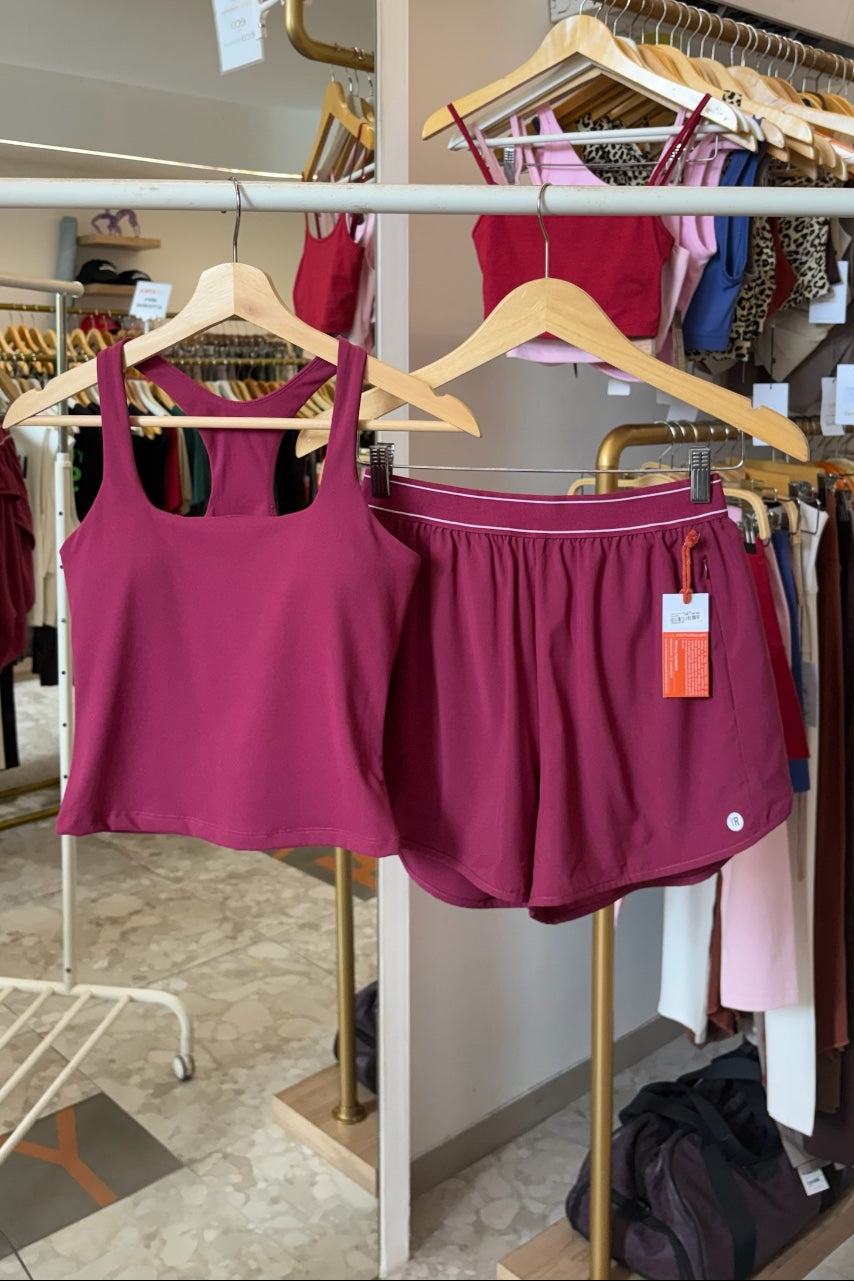 YR Amy Tennis One Set Dark Red Women's Tennis and Padel Skirt Set from Bali Indonesia