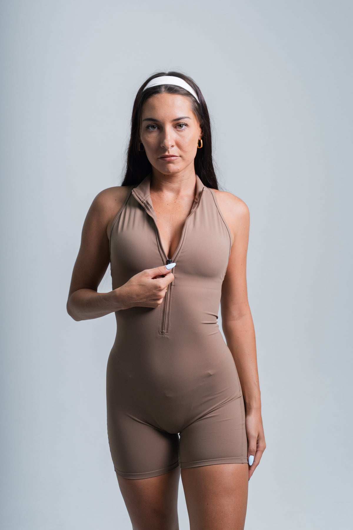 YR Canggu Bodysuit Zipper brown women's bodysuit at Yoga Republik Bali