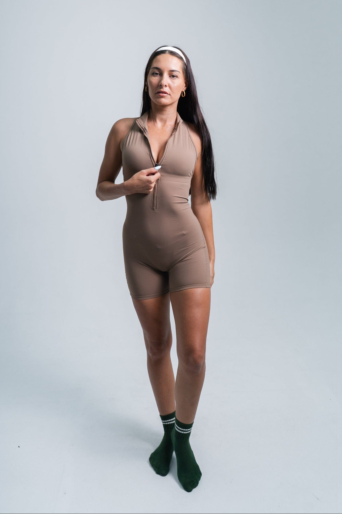 YR Canggu Bodysuit Zipper brown women's bodysuit at Yoga Republik Bali