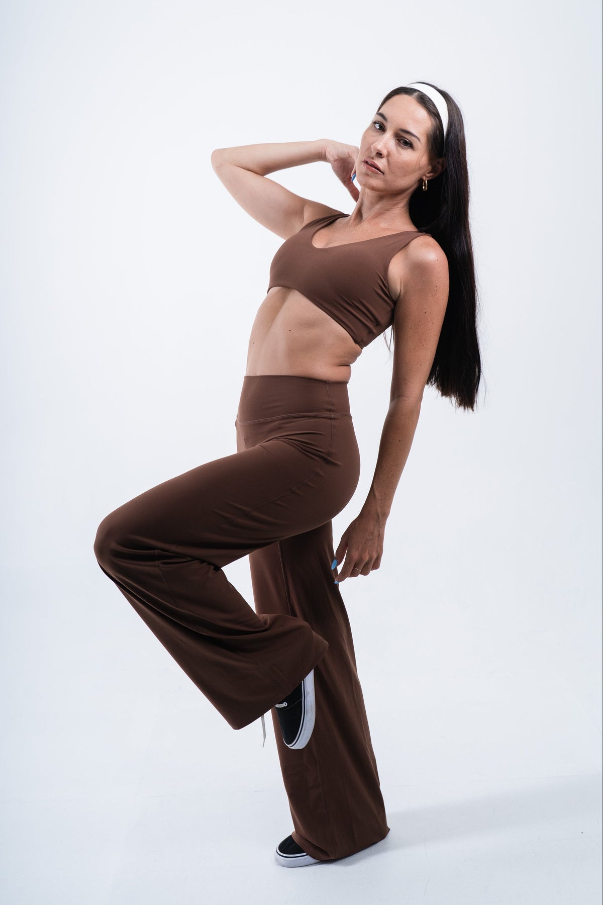 YR Aura Flare Pants Brown women's legging at Yoga Republik Bali