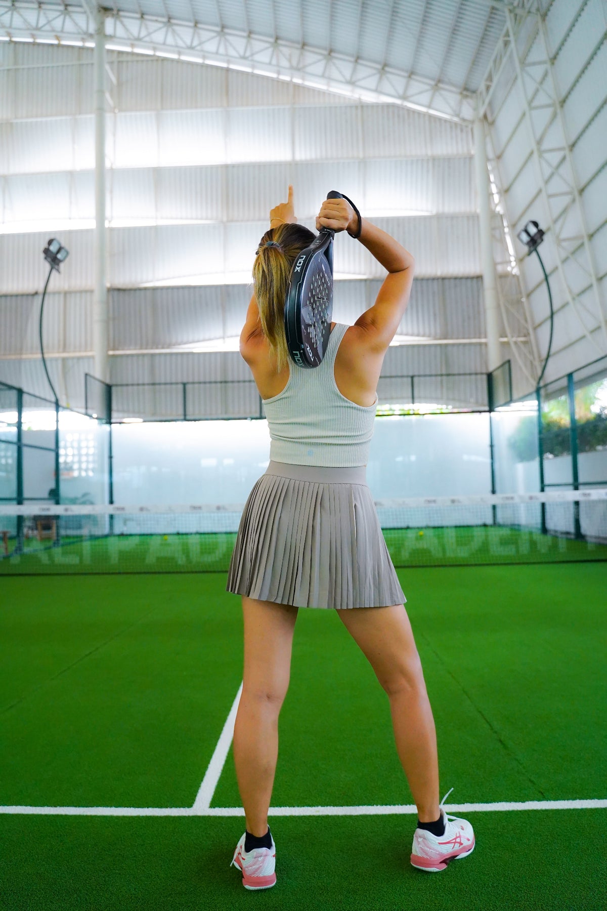 YR Lucy Tennis Skirt Light Khaki Women's Padel and Gym Skirt at Yoga Republik Bali Indonesia