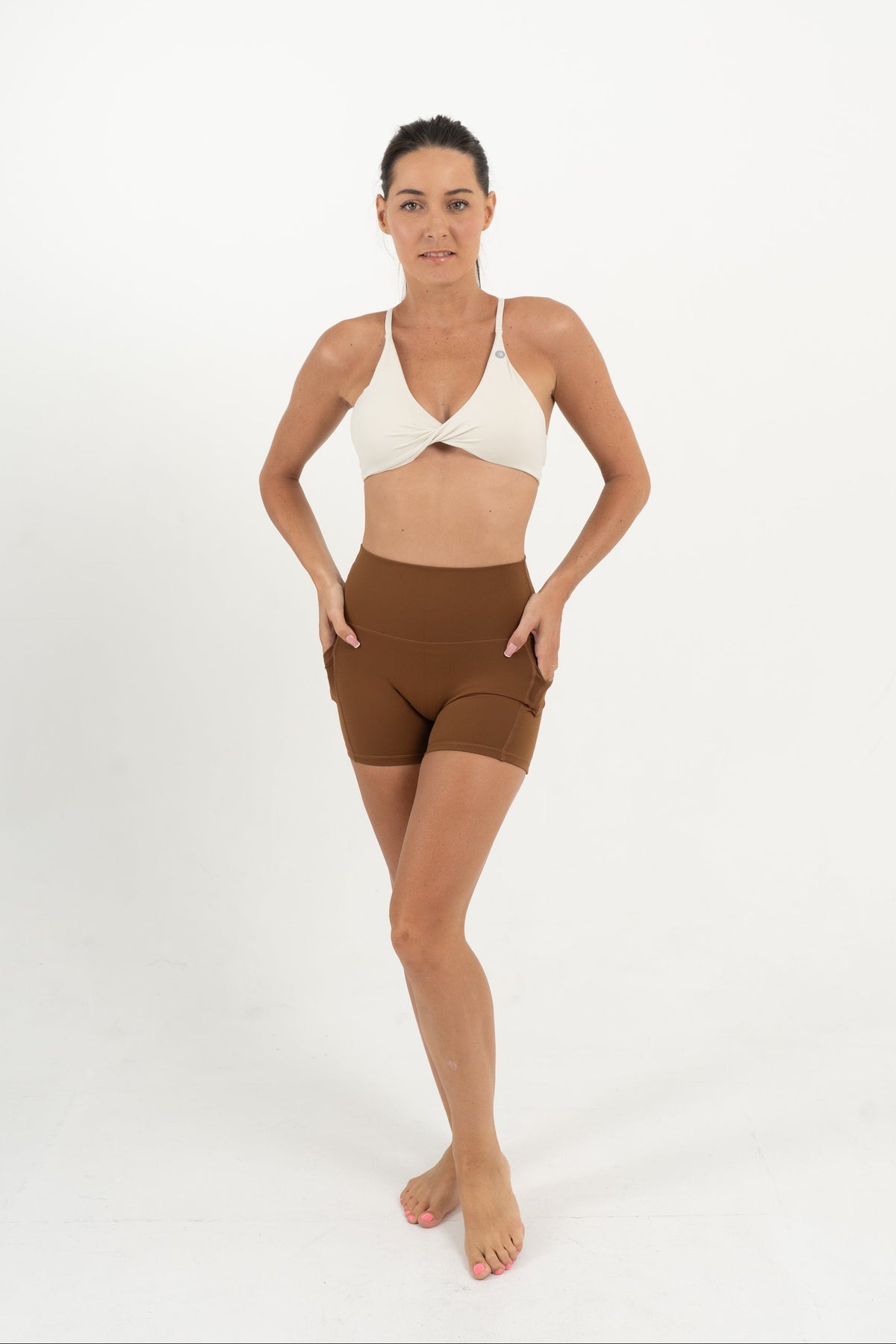 YR Mia Booty Short Nutshell Brown Women's sports shorts at Bali Indonesia