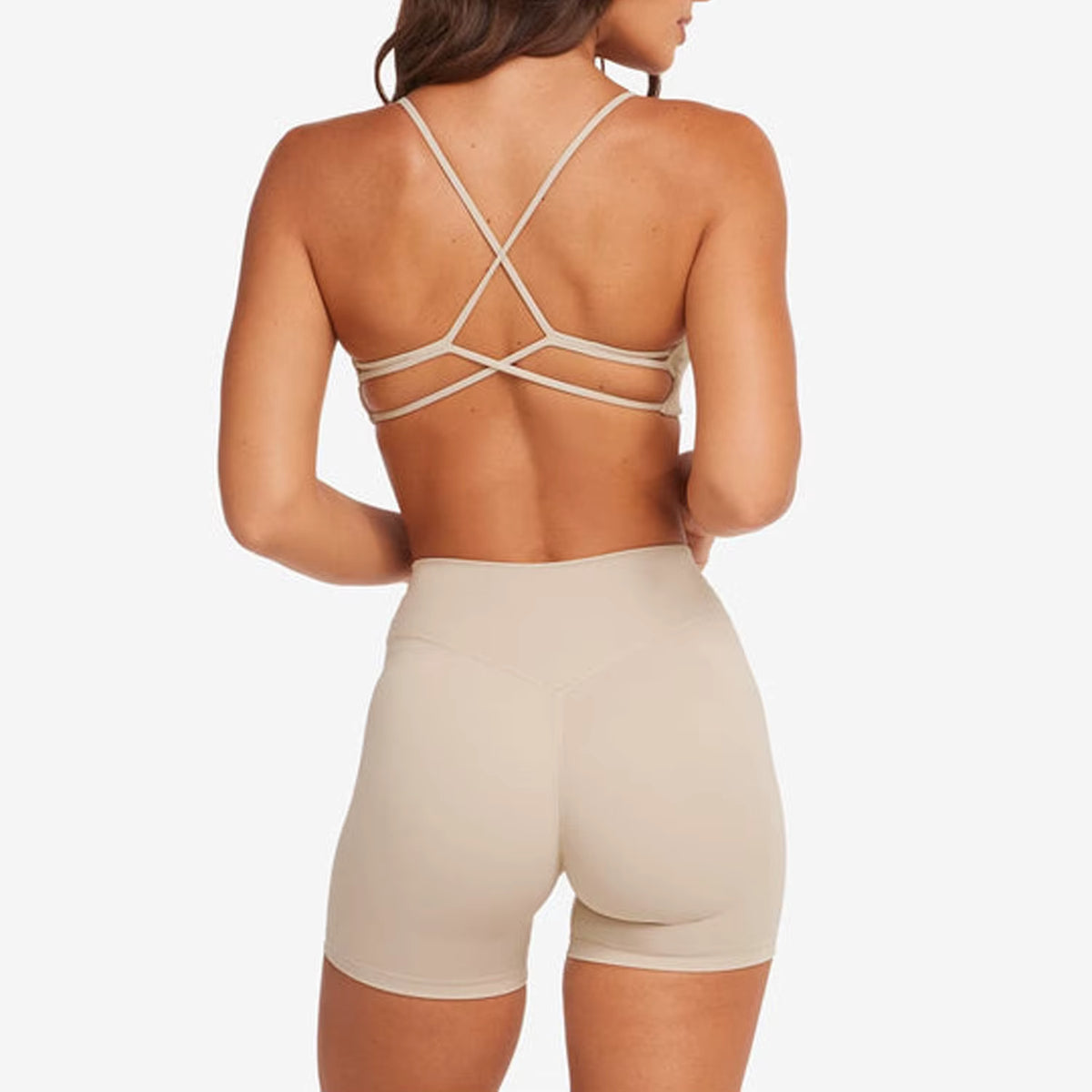YR Sia Sexy Cross Bra Set apricot activewear at Yoga Republik Bali