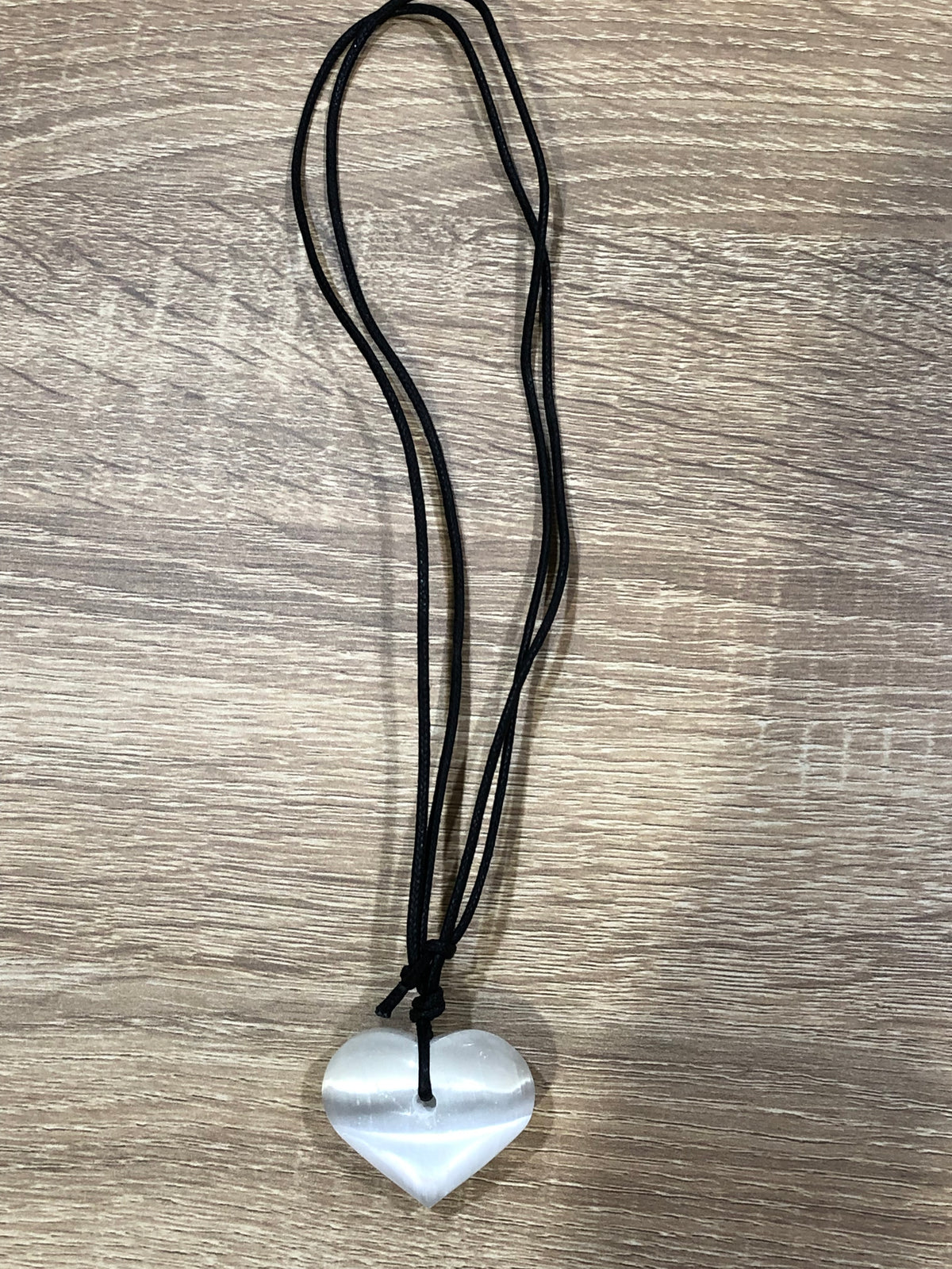 Soulcielite Selenite Heart Crystal Necklace black strap at Yoga Republik Canggu Bali