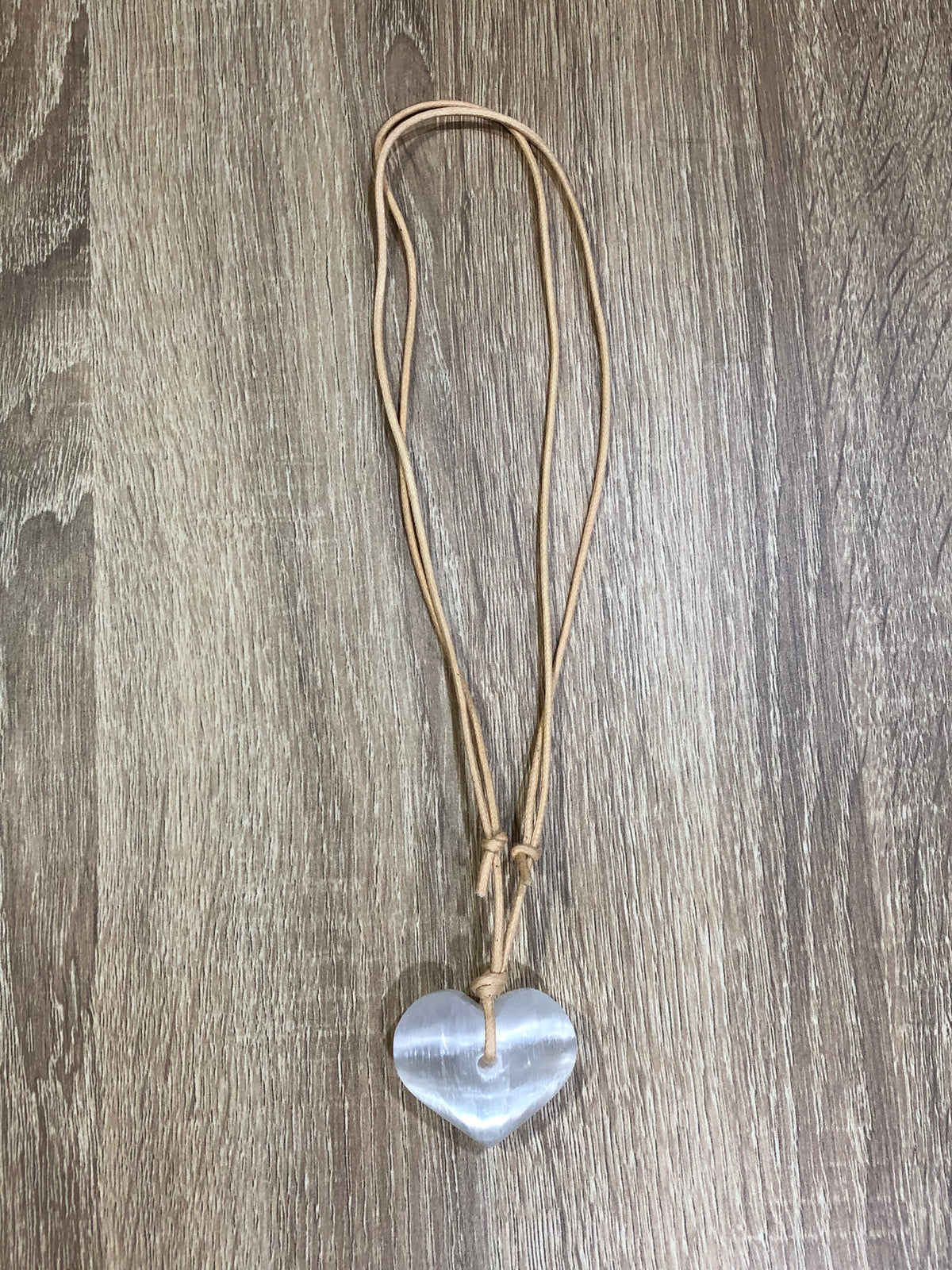 SELENITE Heart Crystal Necklace - Beige Strap