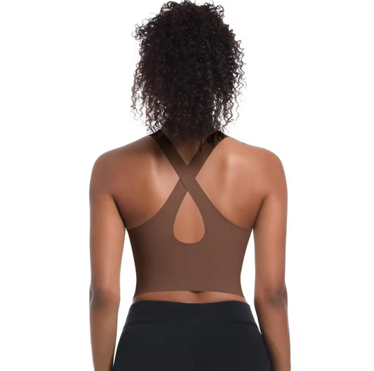 YR Cross Back Bra Top - Brown