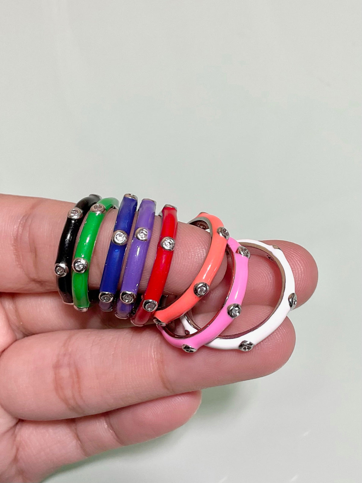 See No Evil stackable enamel ring cubic zirconia at Yoga Republik Canggu Bali