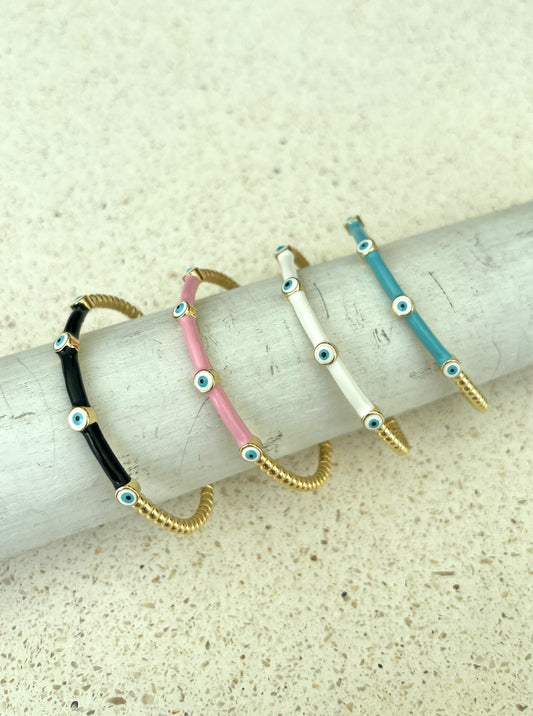 See No Evil Enamel Turkish Evil Eye Bangle Bracelets by Yoga Republik