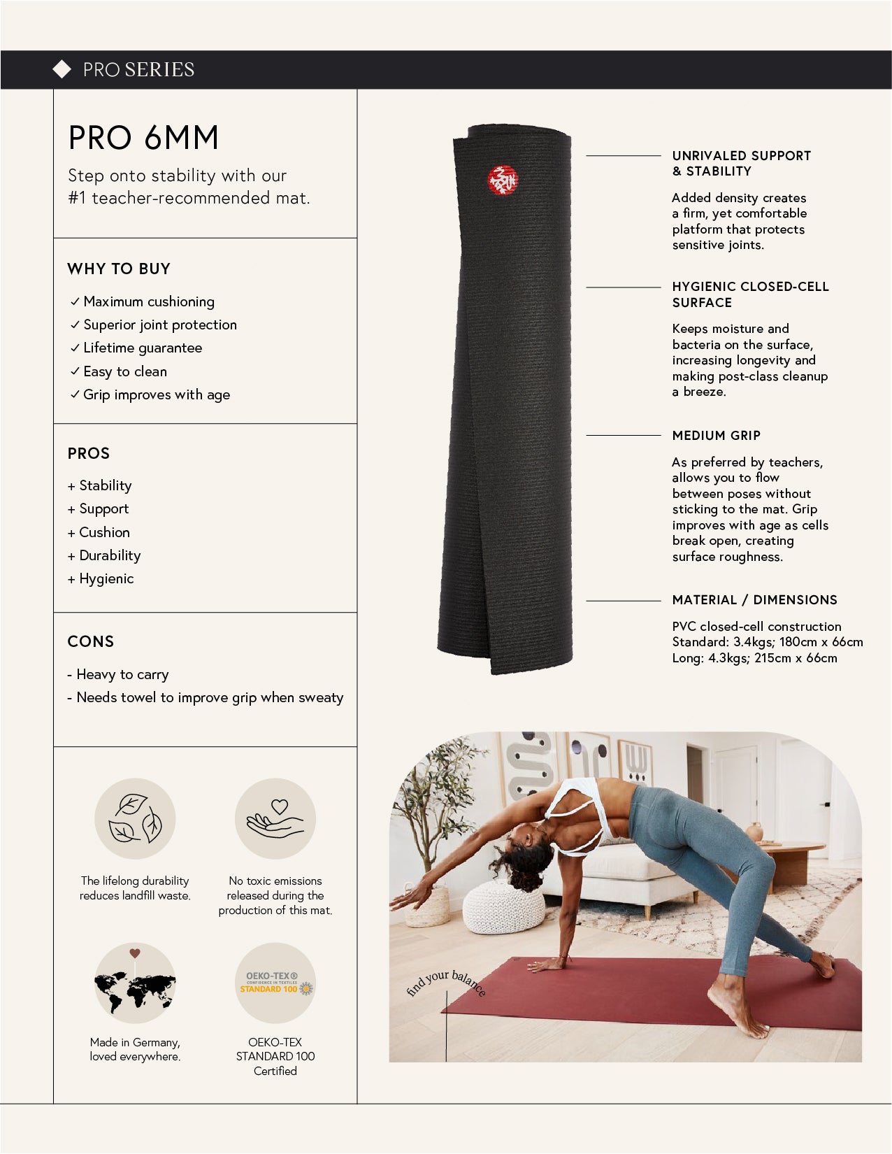 Manduka Pro 71'' Yoga Mat 6mm - Aquamarine