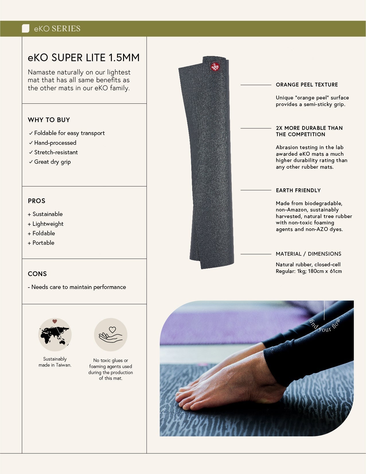 Manduka Eko® Superlite 71'' Travel Yoga Mat 1.5mm - Amethyst Stripe