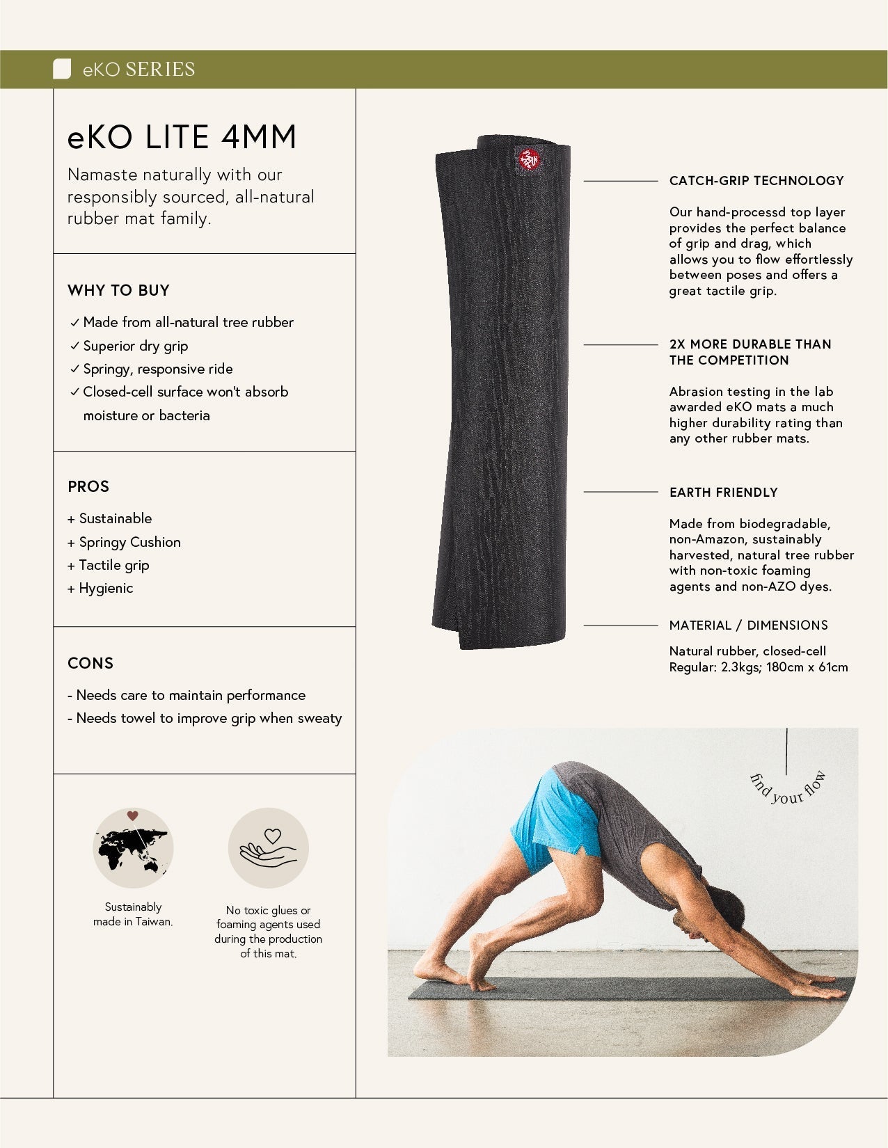 Manduka Eko® Lite 71'' Matras Yoga 4mm - Marmer Mawar