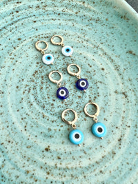 See No Evil Turkish evil eye dangling earrings at Yoga Republik Canggu Bali