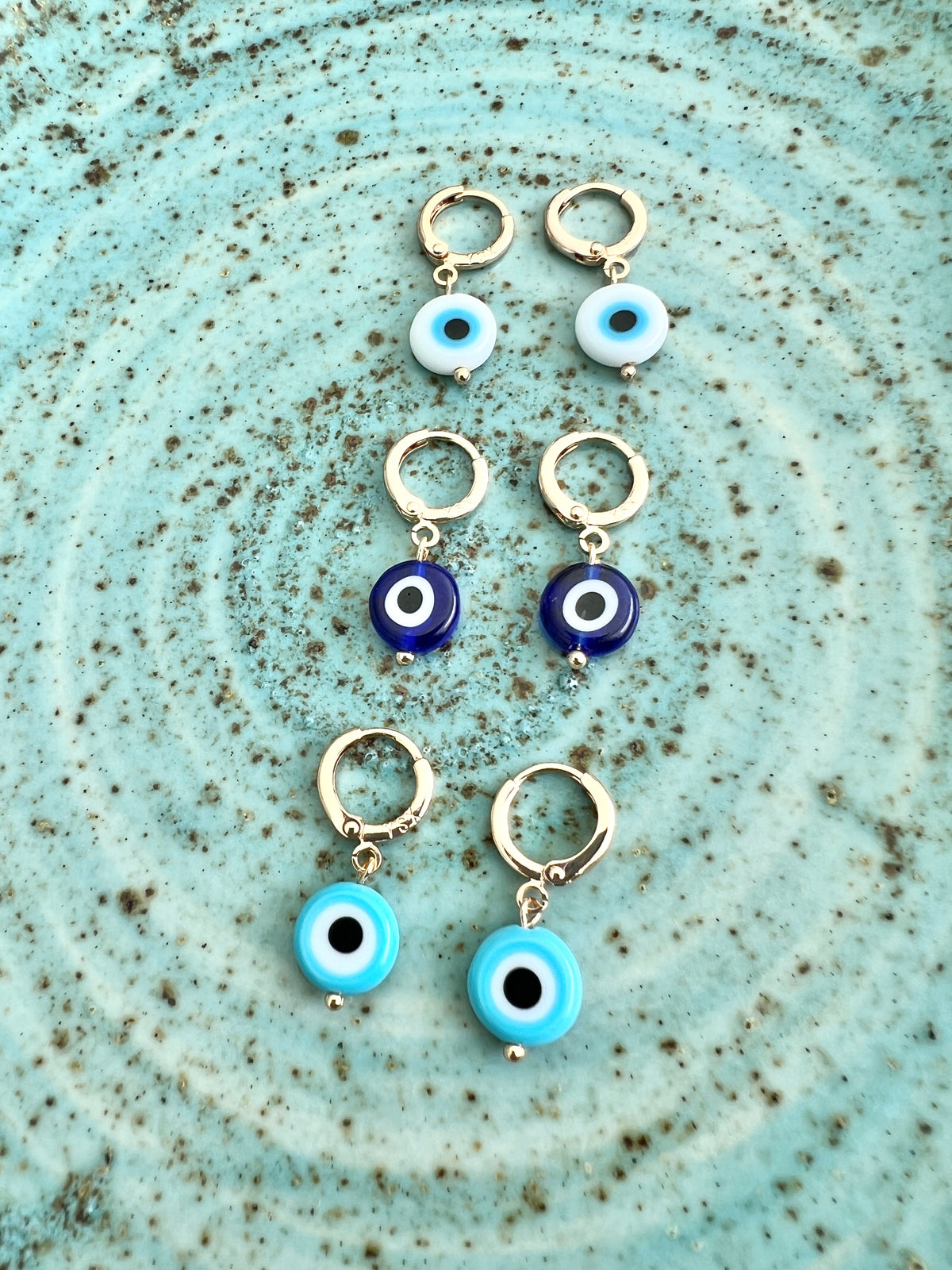 See No Evil Turkish evil eye dangling earrings at Yoga Republik Canggu Bali