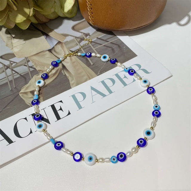 See No Evil evil eyes freshwater pearl necklace choker at Yoga Republik Canggu Bali