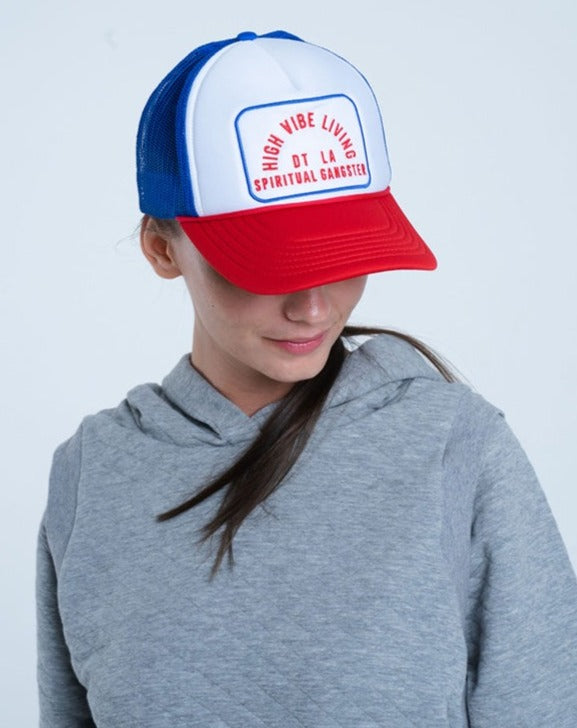 Spiritual Gangster High Vibe Living Trucker Hat blue red at Yoga Republik authorized reseller Bali