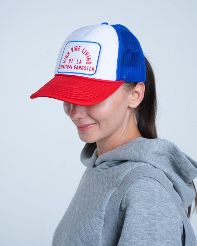Spiritual Gangster High Vibe Living Trucker Hat blue red at Yoga Republik authorized reseller Bali