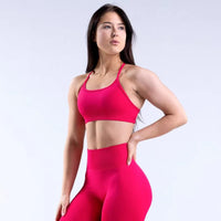 YR Silvia Bra in rose red, a minimalist women's sports bra for yoga and pilates at Yoga Republik Bali