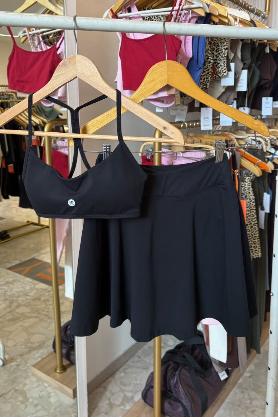 YR Tennis Skirt Set Black Women's Tennis and Padel Set from Bali Indonesia