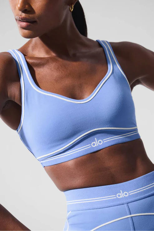Alo Yoga SMALL Airbrush Heart Throb Bra - Crystal Clear Blue/White