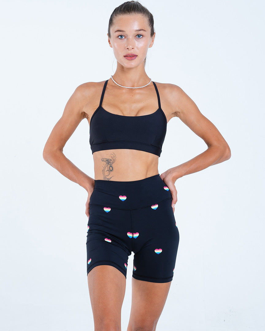 Spiritual Gangster SMALL Intent High-Waist Biker Short - Summer Heart Print