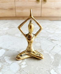 YR Bys handmade gold brass Namaste Hands Up yoga pose meditation statue at Yoga Republik Bali Indonesia