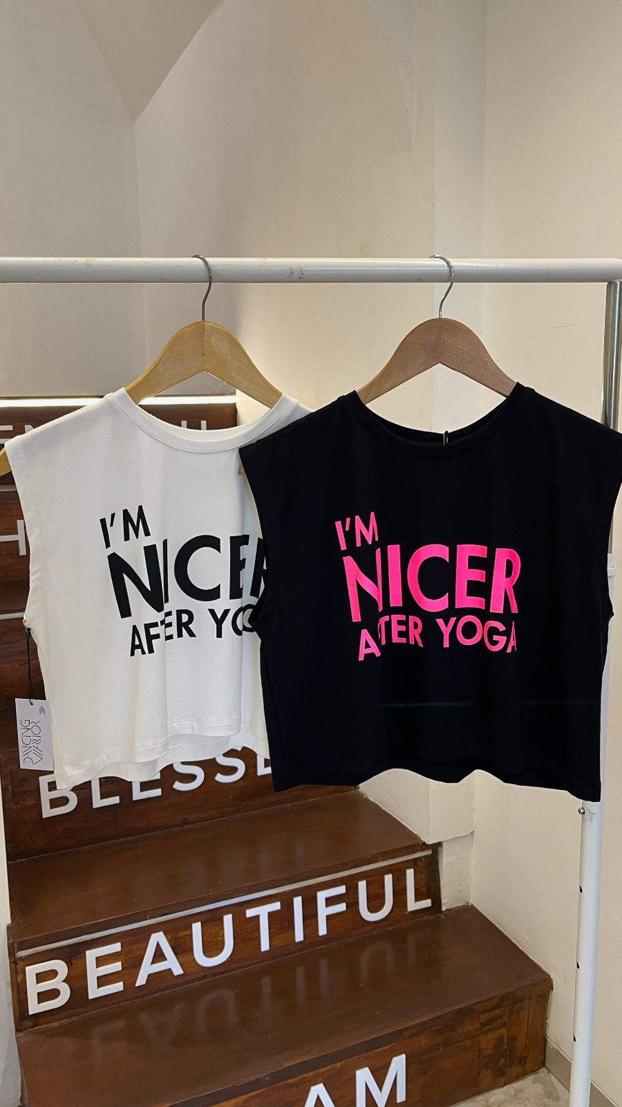 Dancing Warrior I'm Nicer Crop Top white bamboo at Yoga Republik Canggu Bali