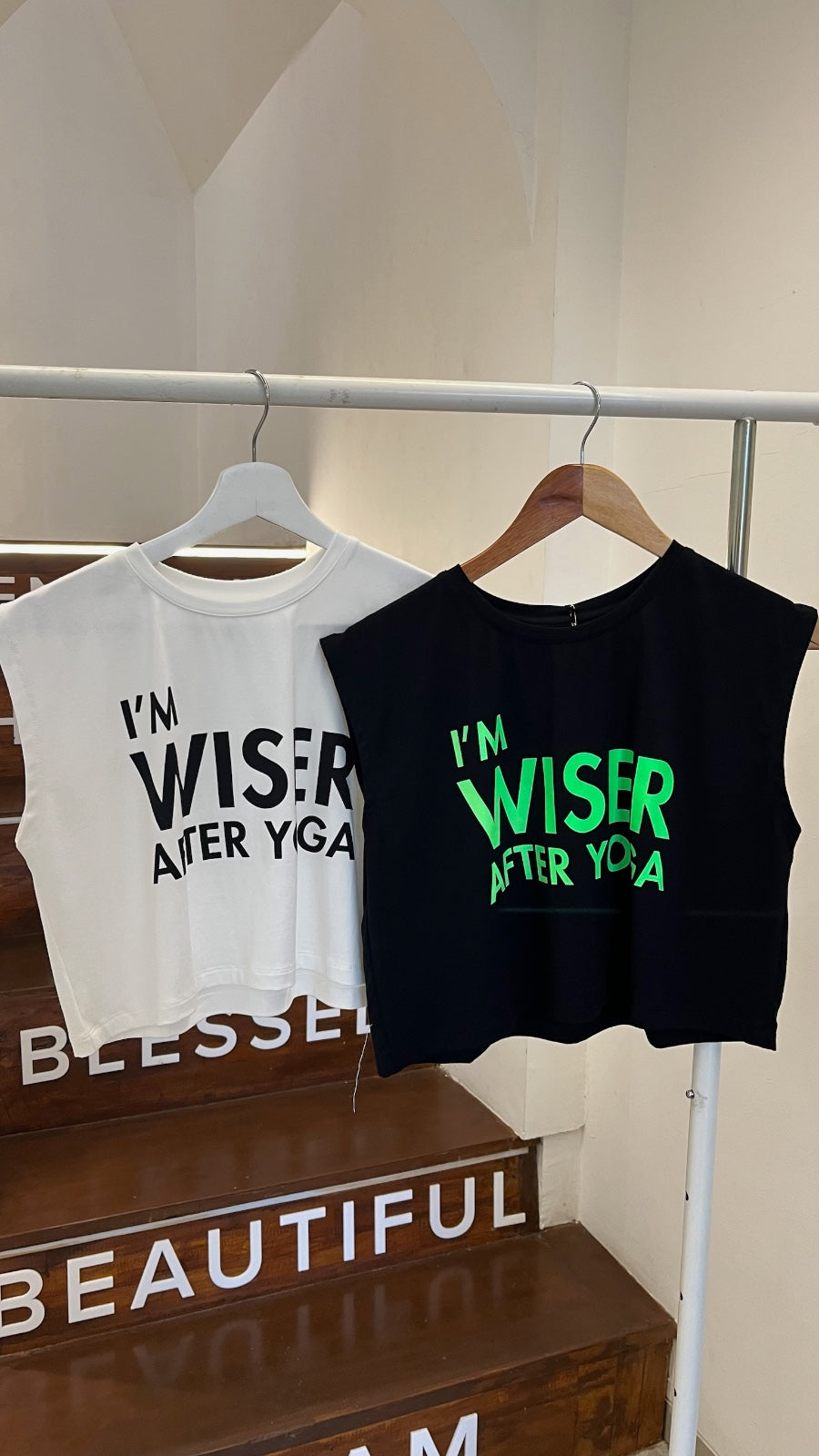 Dancing Warrior I'm Wiser Crop Top white bamboo at Yoga Republik Canggu Bali