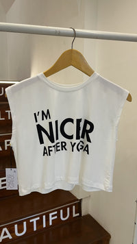 Dancing Warrior I'm Nicer Crop Top white bamboo at Yoga Republik Canggu Bali