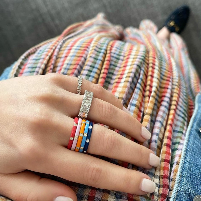 See No Evil stackable enamel ring cubic zirconia at Yoga Republik Canggu Bali