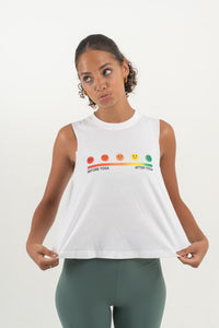 YR Before After Yoga Crop Top white slogan at Yoga Republik Bali