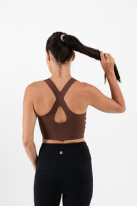 YR Cross Back Bra Top brown women's activewear at Yoga Republik Bali
