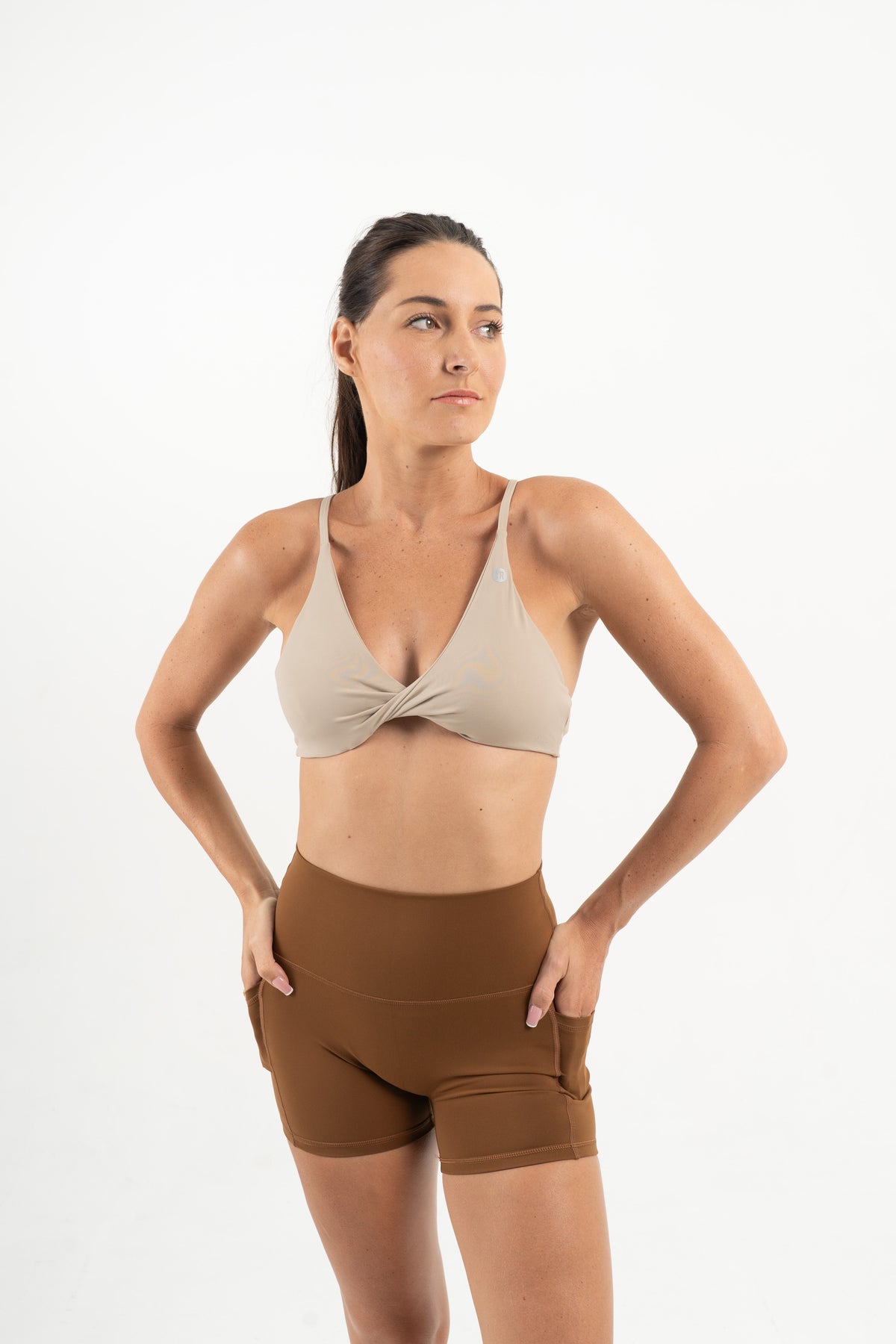 YR Mia Twist Bra nude women's sports bra at Yoga Republik Bali