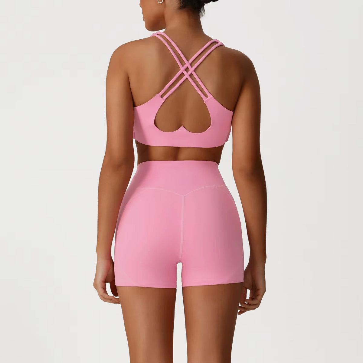 YR Sia Back Heart Short Set pink activewear at Yoga Republik Bali