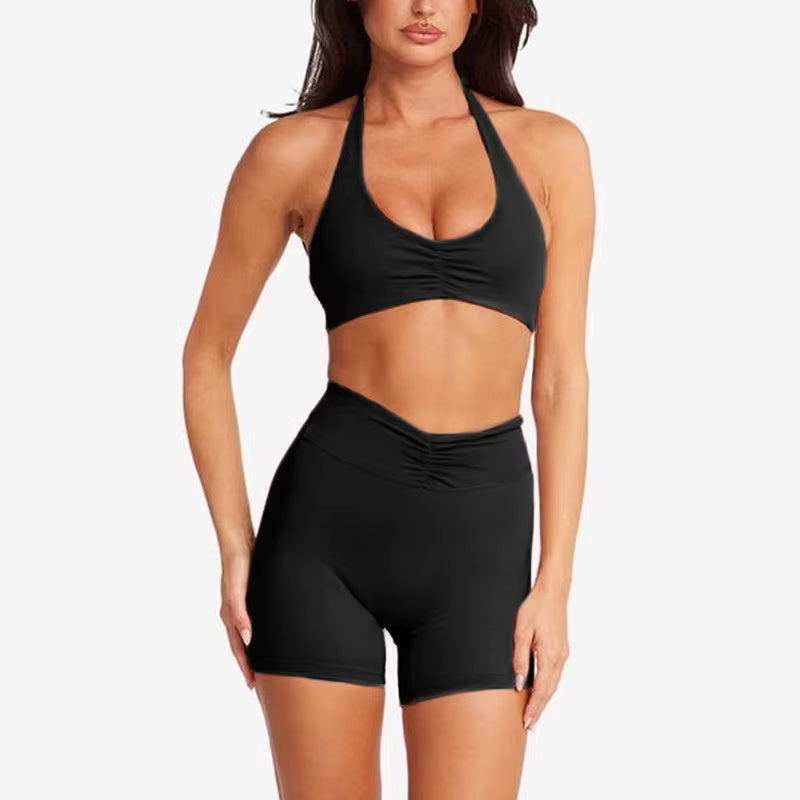 YR Sia Ruched Short Set black activewear at Yoga Republik Bali