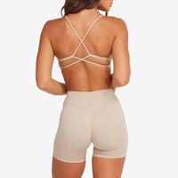 YR Sia Sexy Cross Bra Set apricot activewear at Yoga Republik Bali