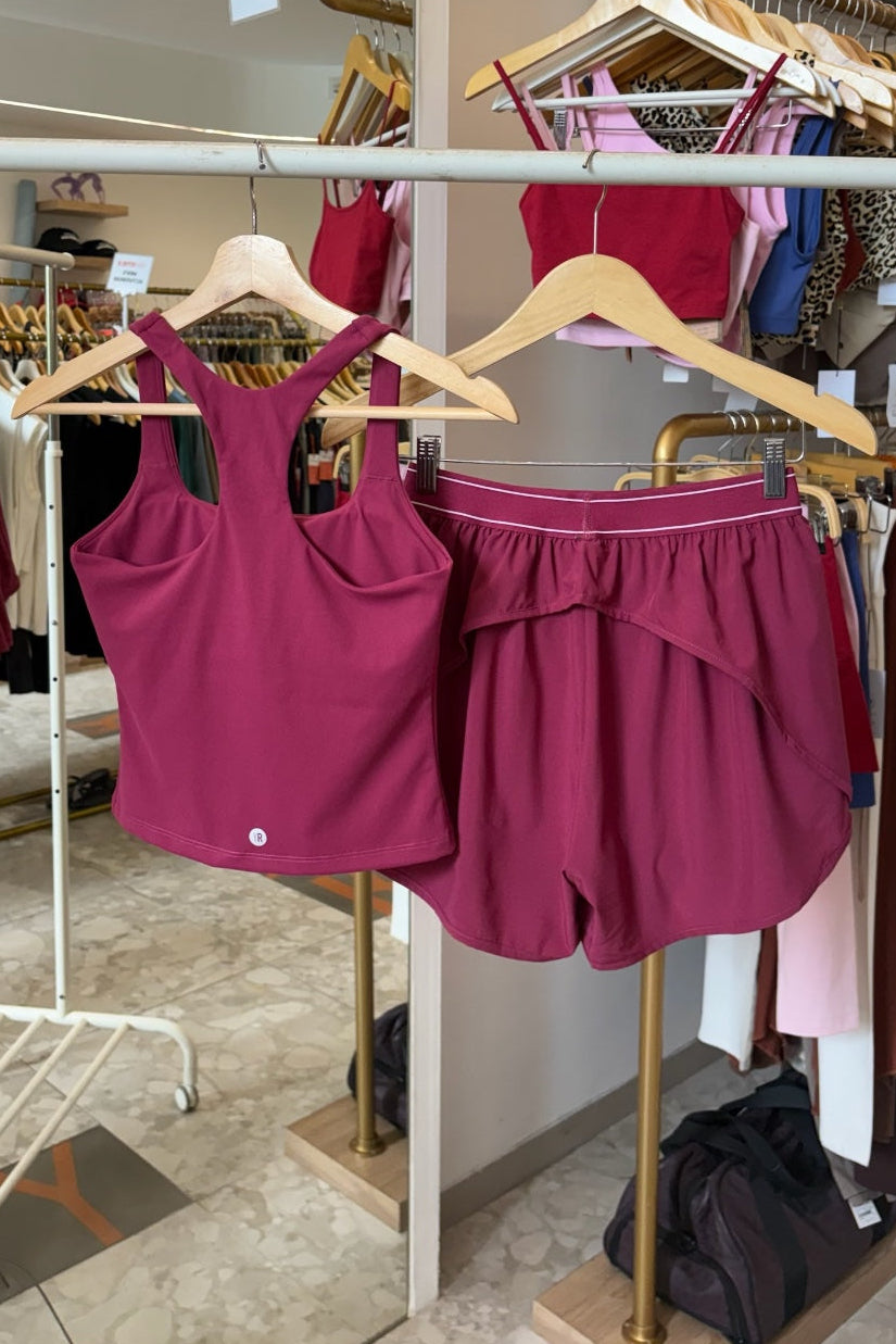 YR Amy Tennis One Set Dark Red Women's Tennis and Padel Skirt Set from Bali Indonesia