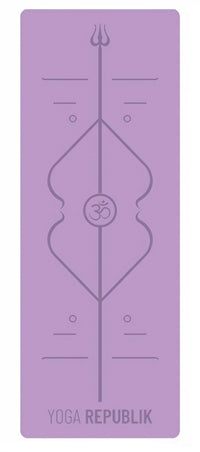 YR Travel Mat 1.5mm PU Rubber Om Align design Light Purple Matras yoga anti slip travel at Yoga Republik Bali Indonesia