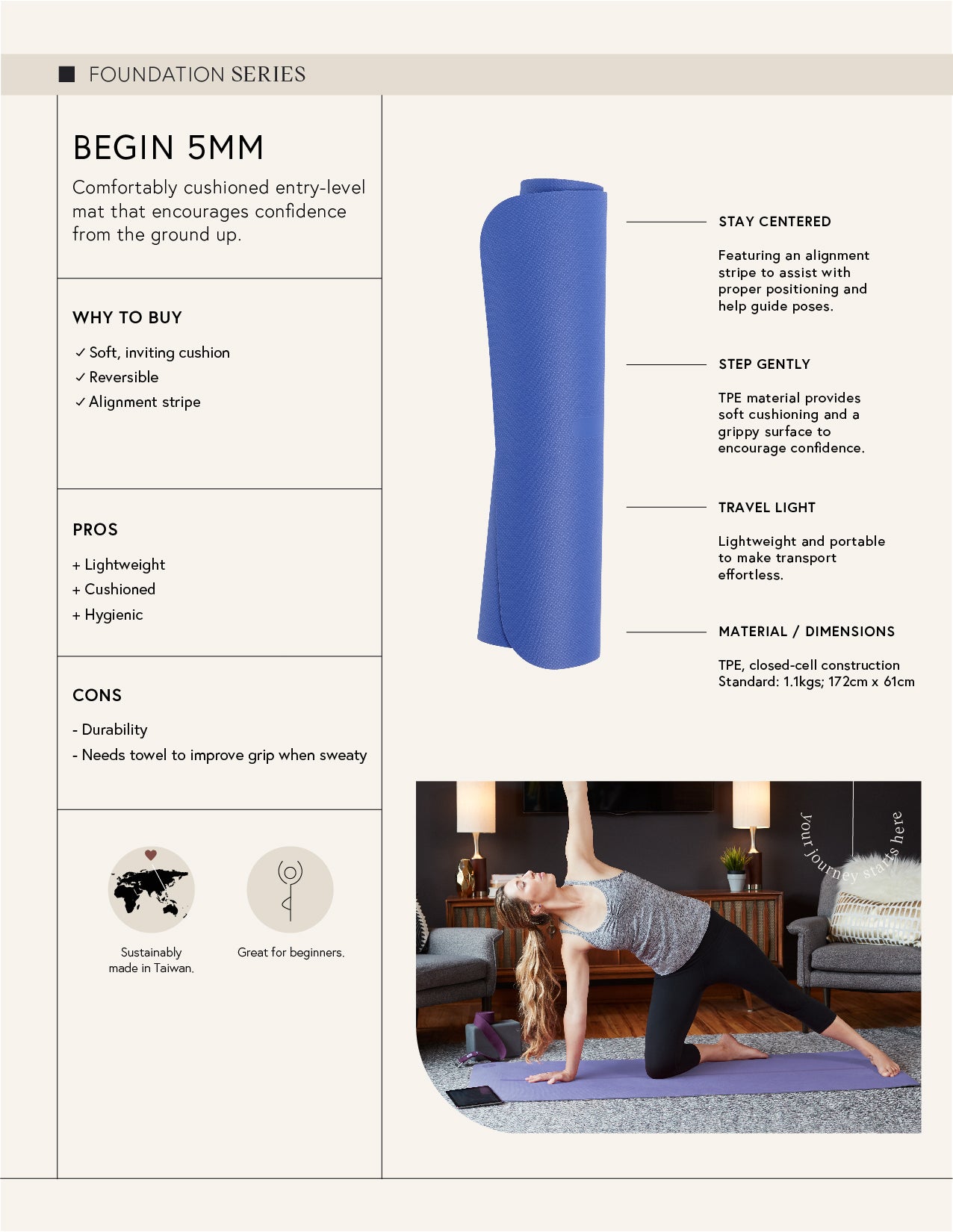 Manduka Begin Yoga Mat 5mm - Gambar Lavender