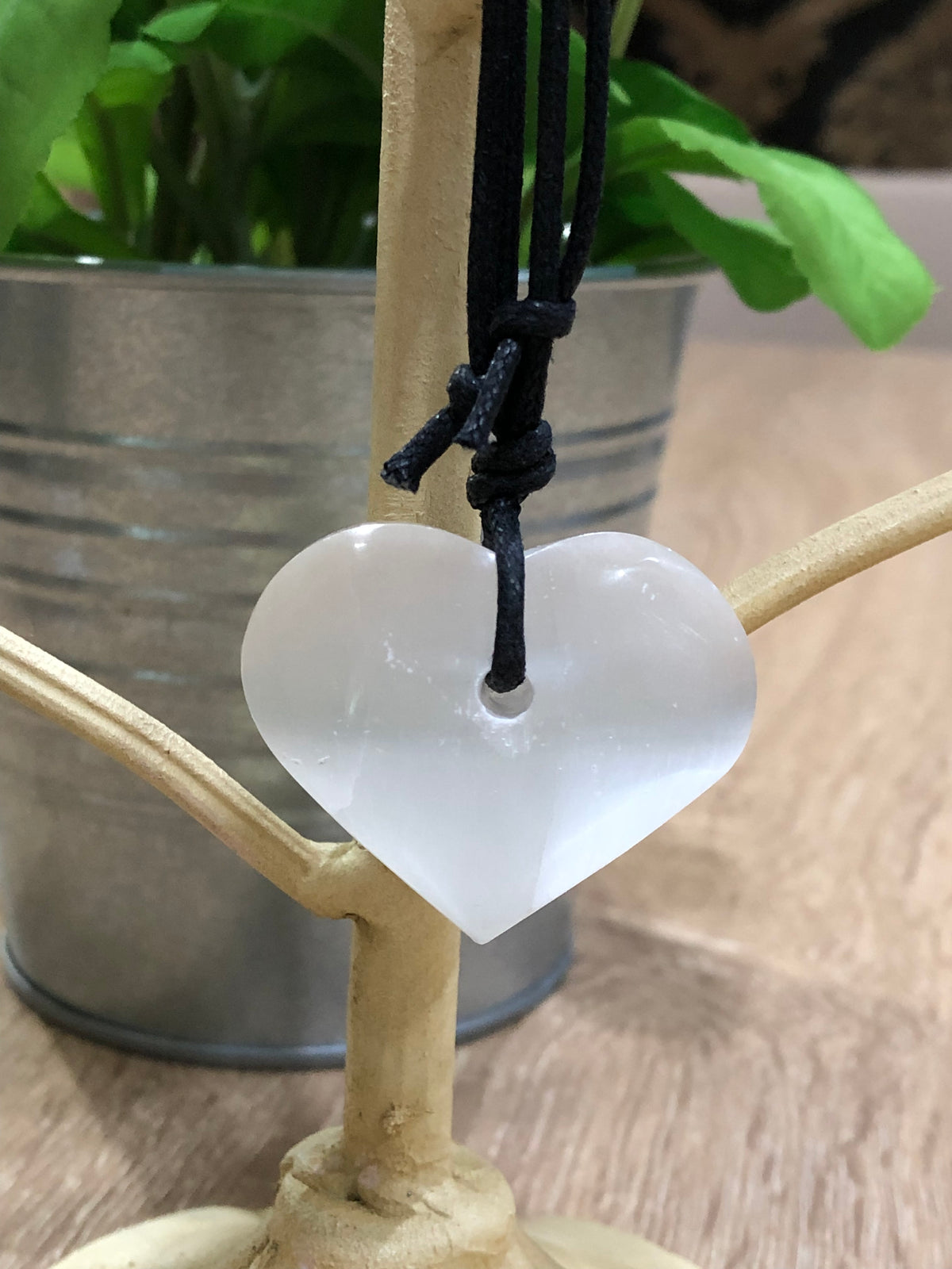 Soulcielite Selenite Heart Crystal Necklace black strap at Yoga Republik Canggu Bali